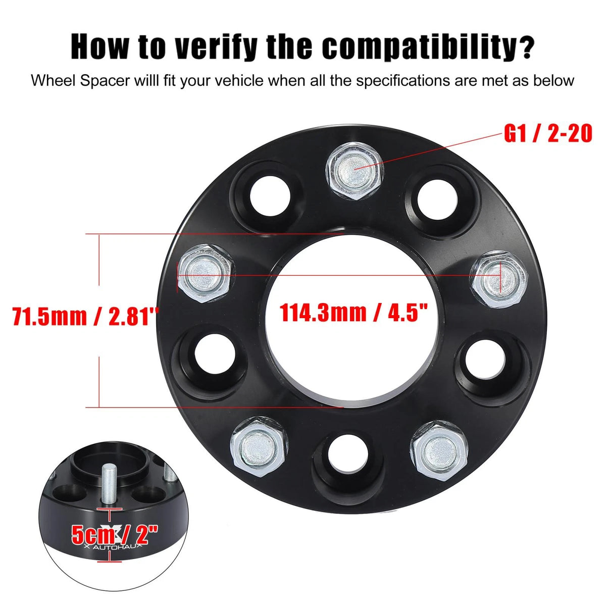 4 x 5 Lug 5x4.5" 2" Thickness Wheel Spacers Adapters Black for Lincoln Ford