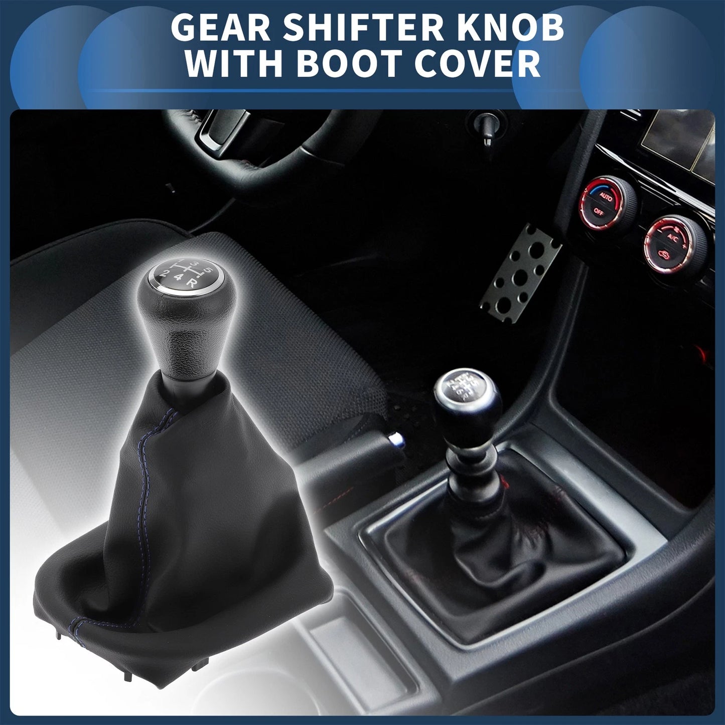 5 Speed Gear Shifter Knob & Cover for Peugeot 206 (2005-2008) Black Blue
