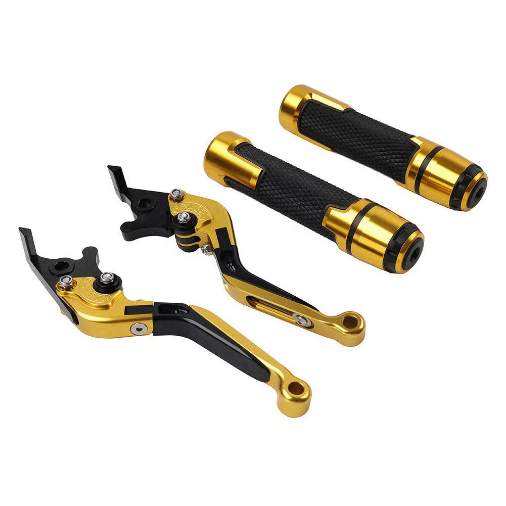 Gold Extendable Brake Clutch Levers & Handlebar Grips for Kawasaki ZX1400 (2006-2023)