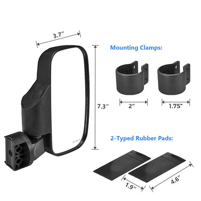 2 x UTV Side Rear View Mirrors for Polaris Ranger 570 XP 900 1000 (2015-2023)