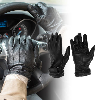 L Motorcycle Glove Breathable Full Finger Sheepskin Outdoor Gloves Black 1 Pair