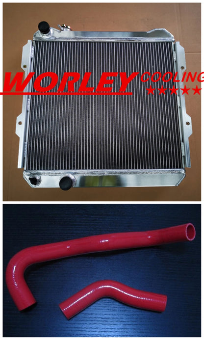 Aluminum Radiator & RED Hose for Toyota Hilux LN60 LN61 LN65 (1984-1997)