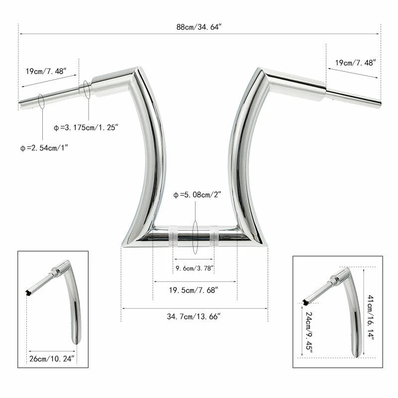 16" Chrome Rise 2" Hanger Handlebars for Harley Softail Sportster