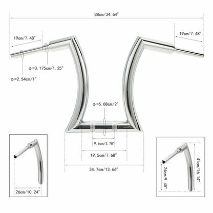 16" Chrome Rise 2" Hanger Handlebars for Harley Softail Sportster
