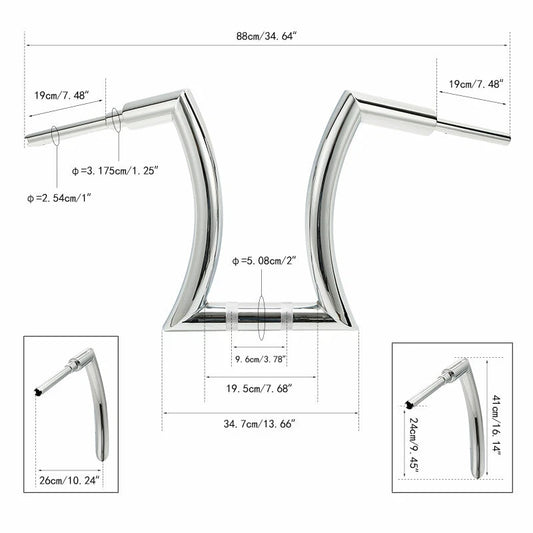 16" Chrome Rise 2" Hanger Handlebars for Harley Softail Sportster