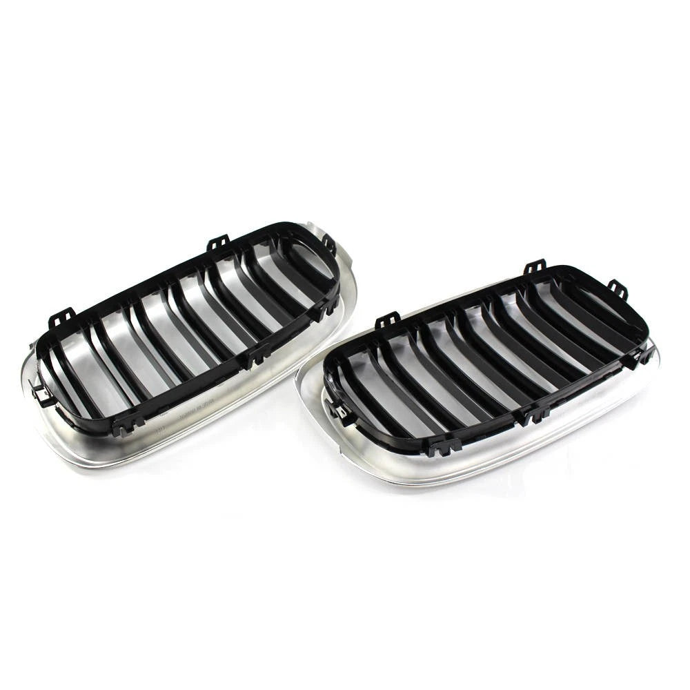 2 x Black+Chrome Front Grill Dual Slat for BMW X5 F15 X6 F16 M (2014–2018)