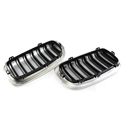 2 x Black+Chrome Front Grill Dual Slat for BMW X5 F15 X6 F16 M (2014–2018)