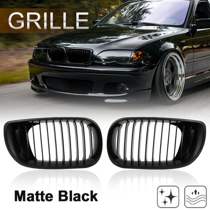 Front Upper Hood Bumper Grille for BMW 335i (2007-2013) - Matte Black Pair