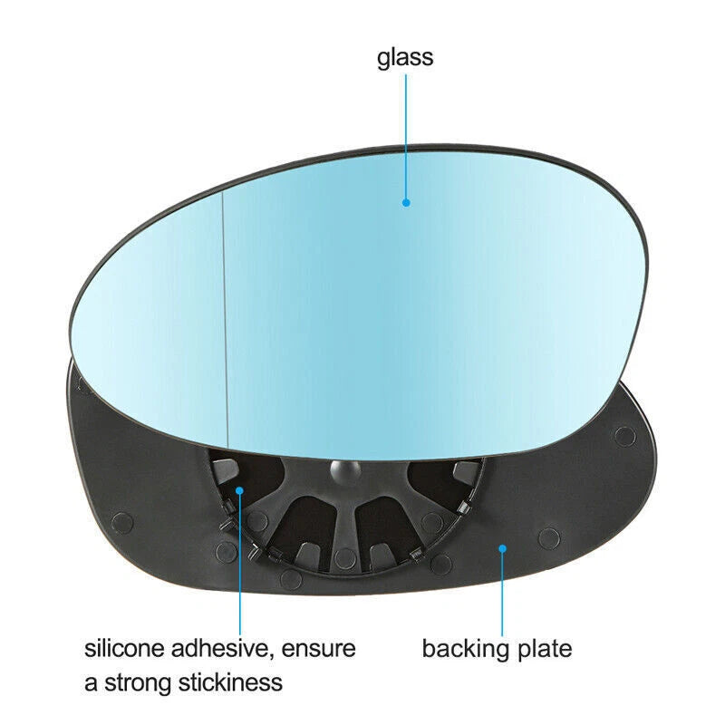 Heated Mirror Glass Driver Left Side for 2003-2010 BMW E82 E90 E91 E92 Blue