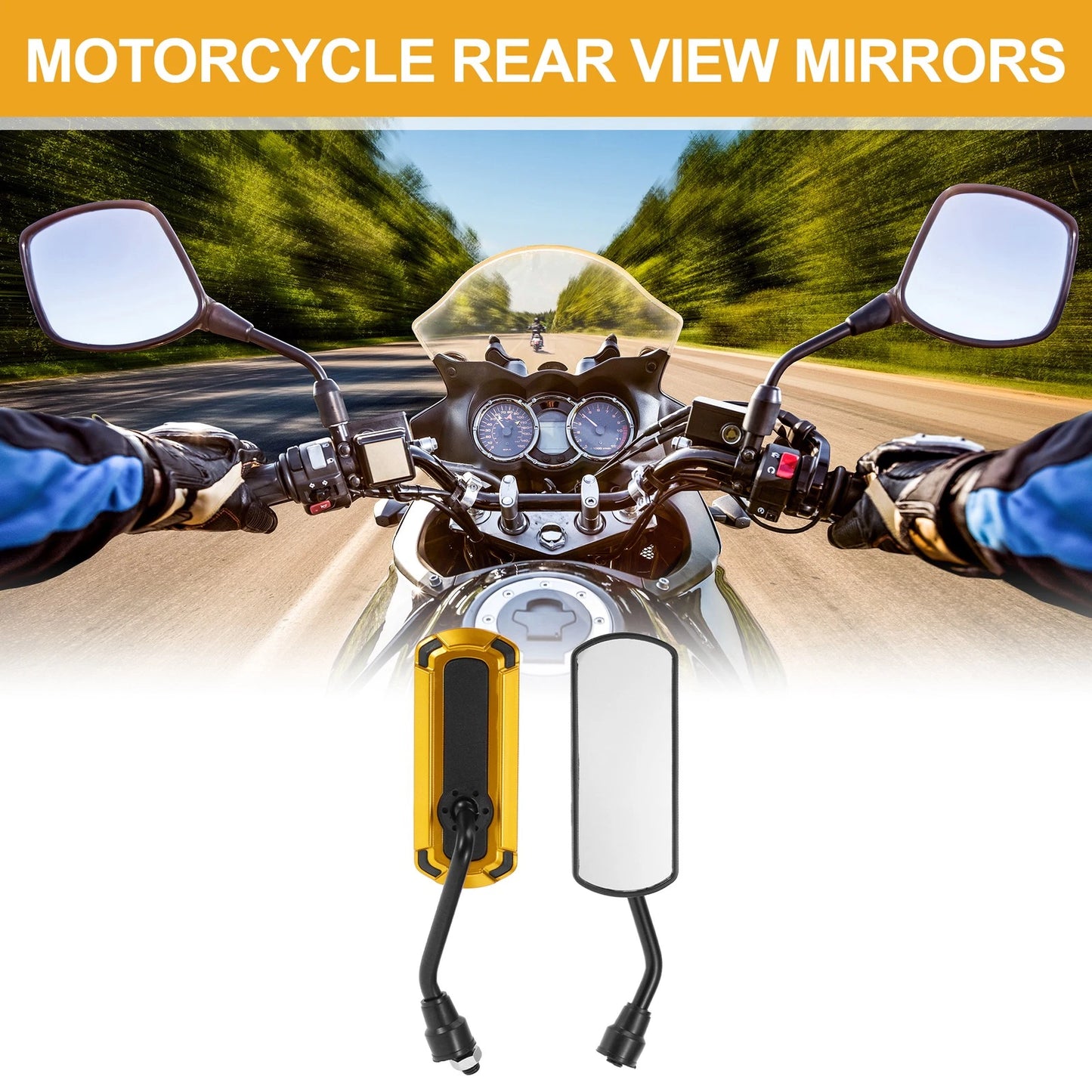 M10 Motorcycle Rear View Mirrors Side Rearview Mirror Black Gold Tone Iron