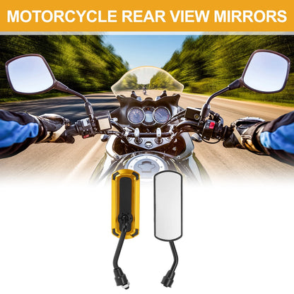 M10 Motorcycle Rear View Mirrors Side Rearview Mirror Black Gold Tone Iron