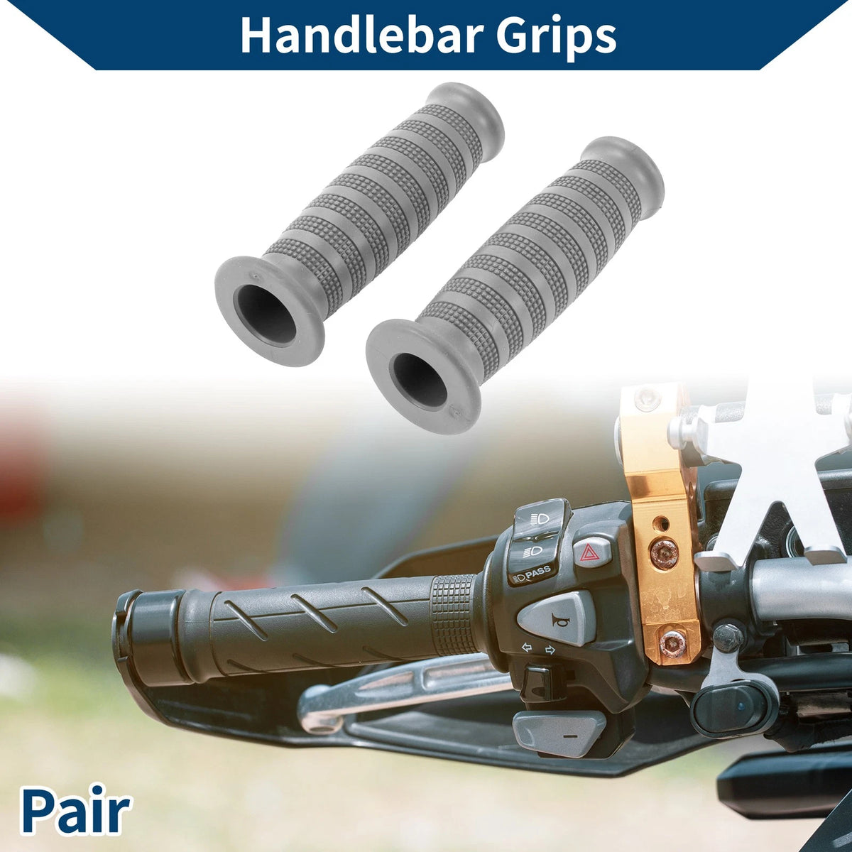 7/8" 22mm Hand Grips Cover End Grips Rubber Gray for Motorcycle