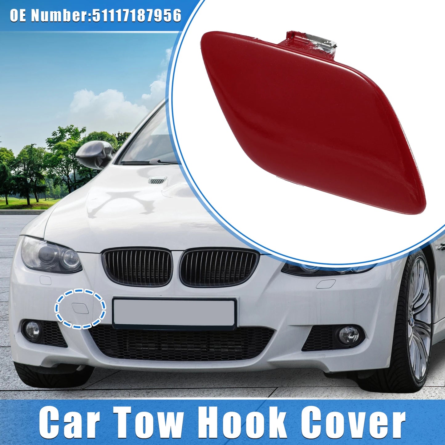 Tow Hook Eye Hole Cover Cap for BMW E92 E93 2007-2010 Red Right