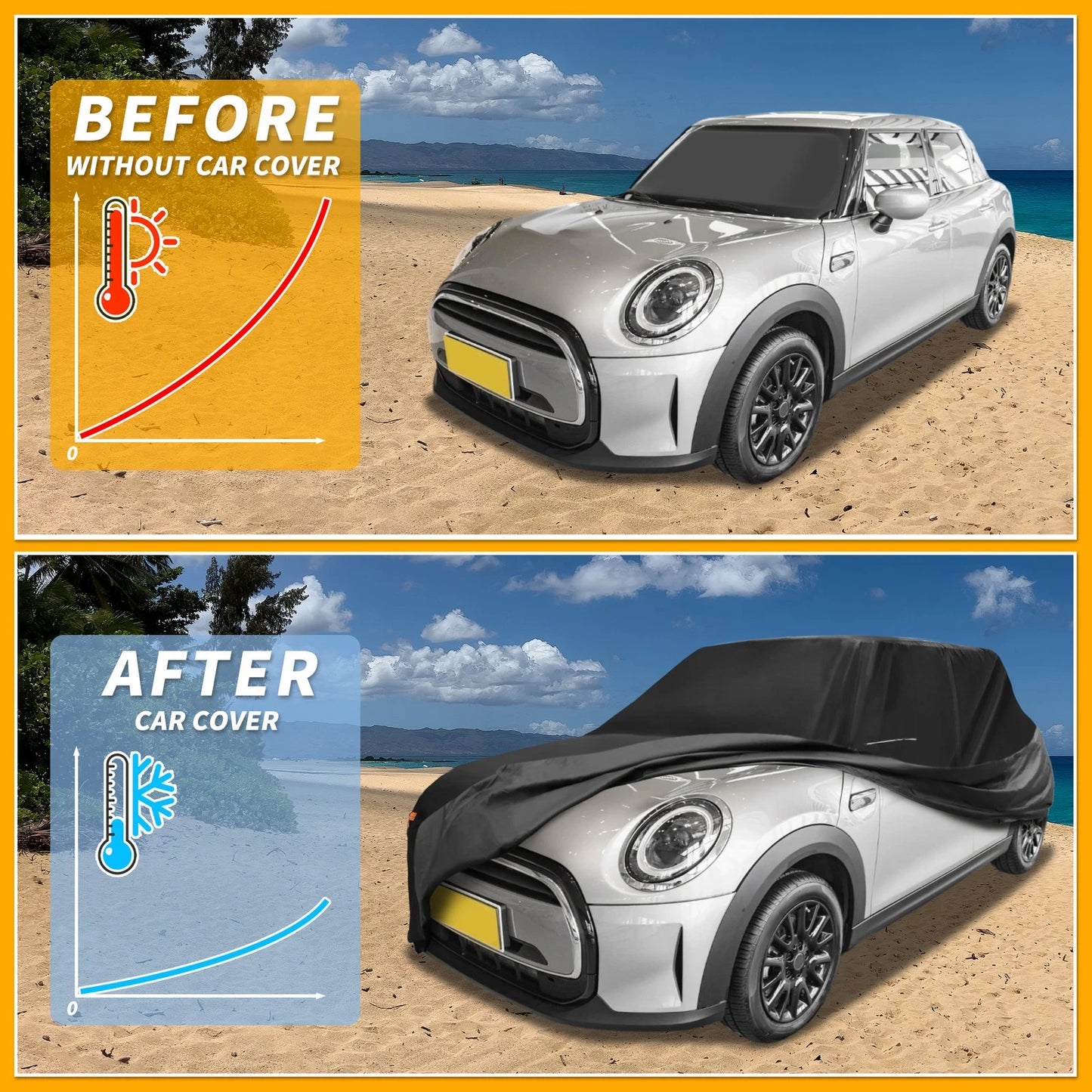 Waterproof All Weather Car Cover for Mini Cooper 4 Door (2002-2021) Black 210D-PU