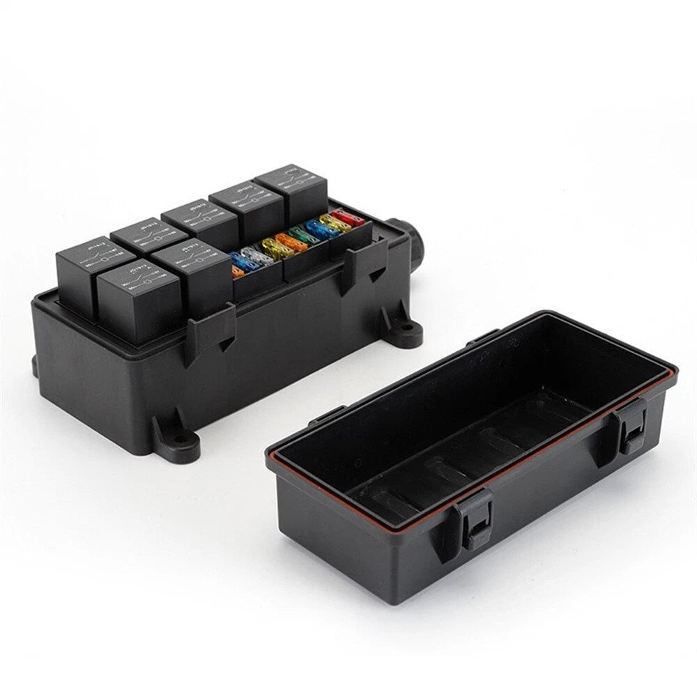 9-Way Fuse Relay Box with 5-Pin 40A Relays & Fuses for Car, Truck, Boat