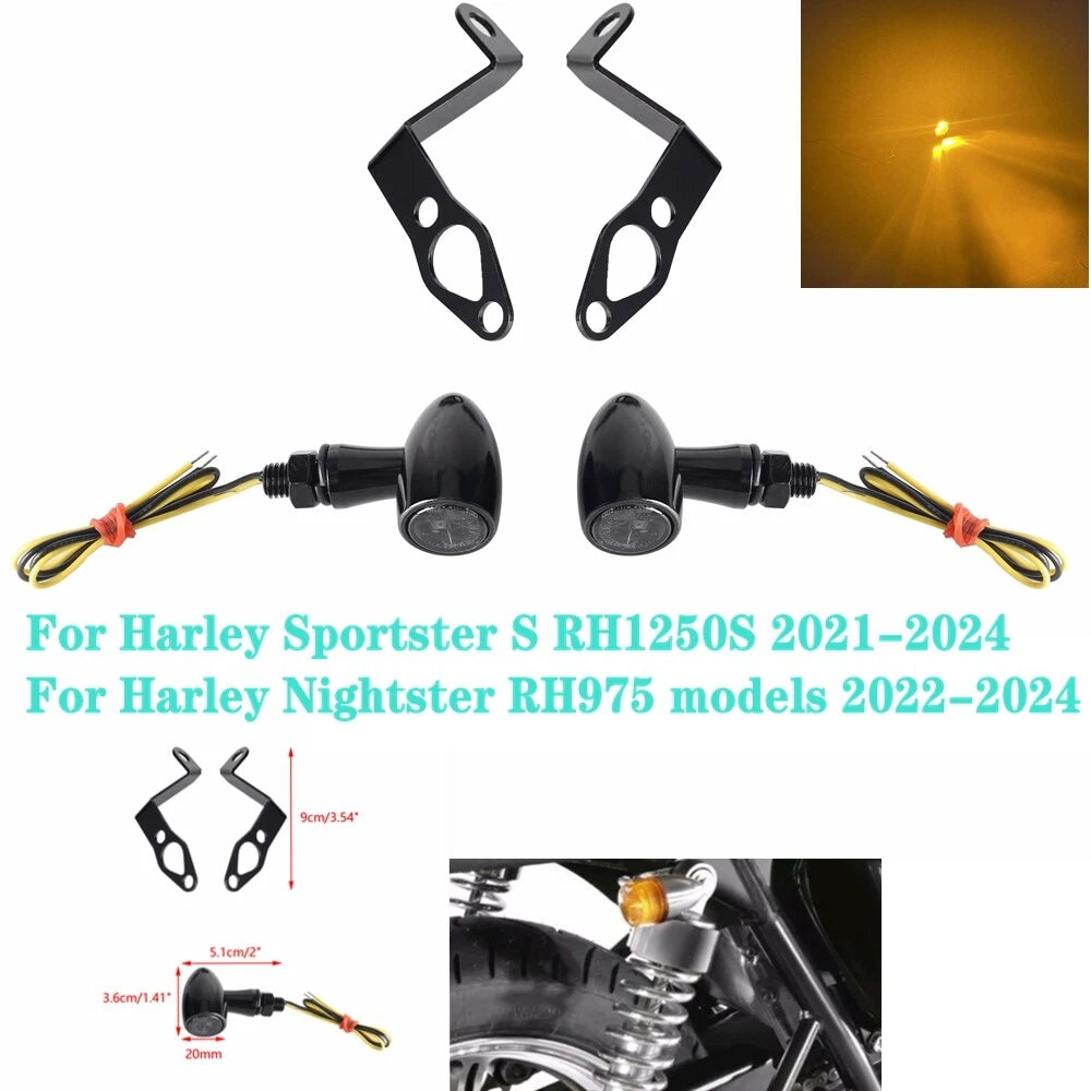 LED Turn Signal Amber Lights w/Bracket for Harley Nightster (2022-2024)