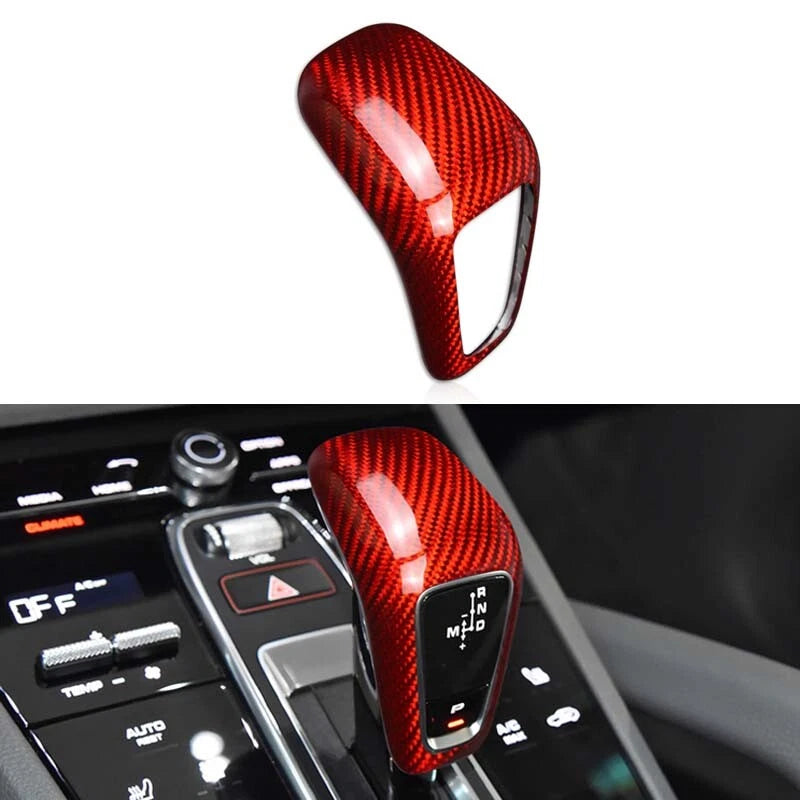 Red Carbon Fiber Gear Shift Knob Cover Trim Fit For Porsche Cayenne 2018-2020