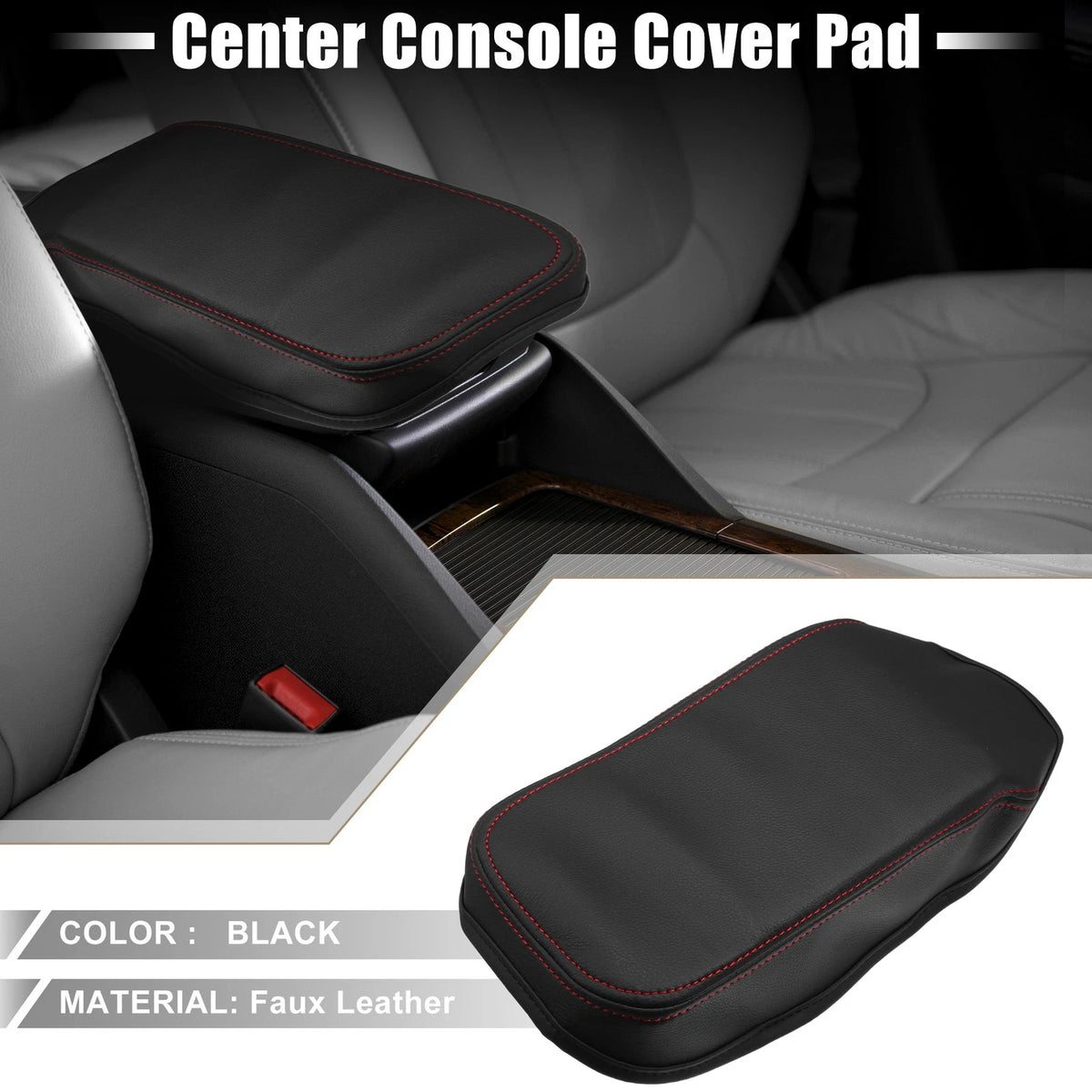 Armrest Seat Box Cover Protector Black Pad Red Line for Nissan Sentra (13-19)