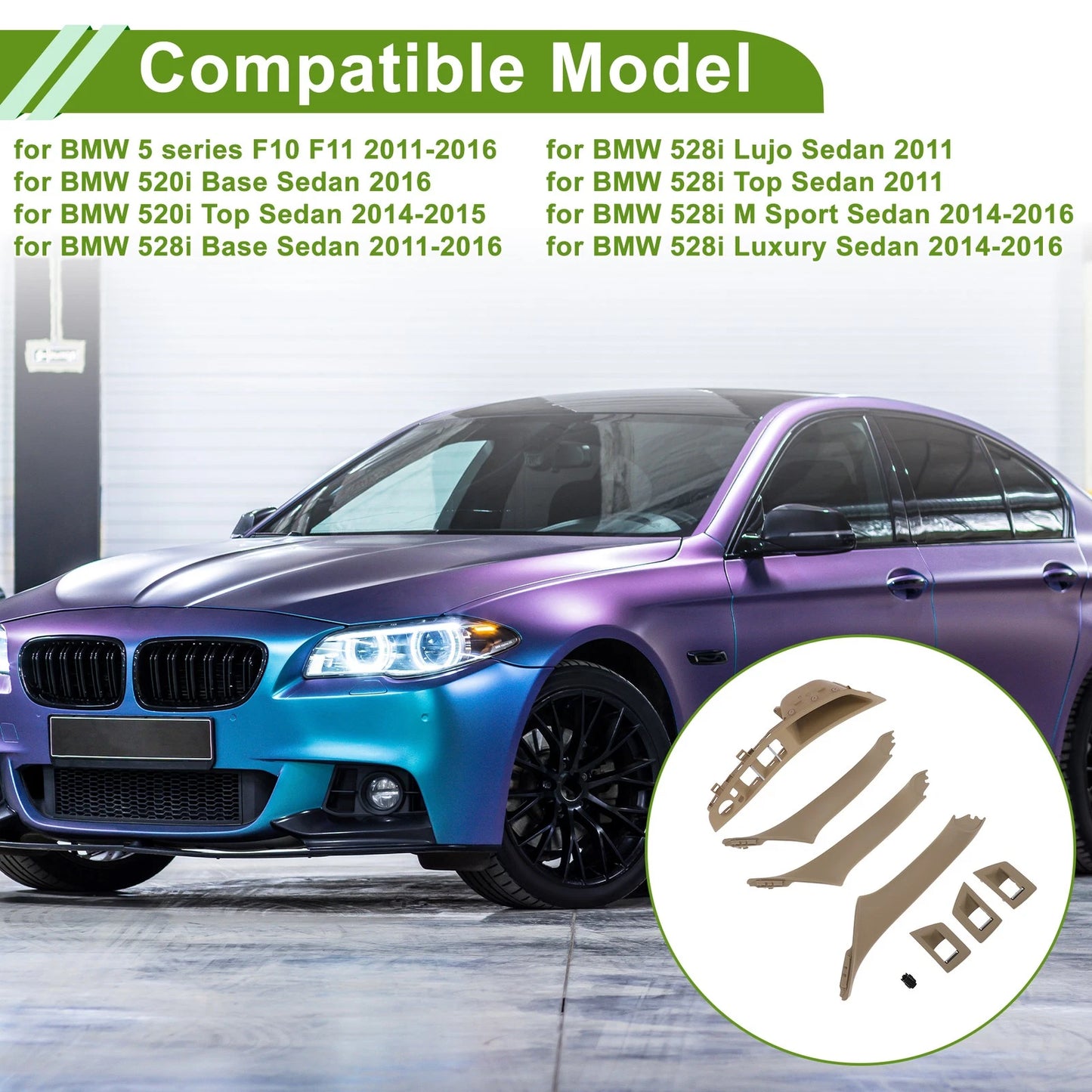 Door Panel Handle Pull Trim Cover for BMW 5 Series (2011-2016) Beige