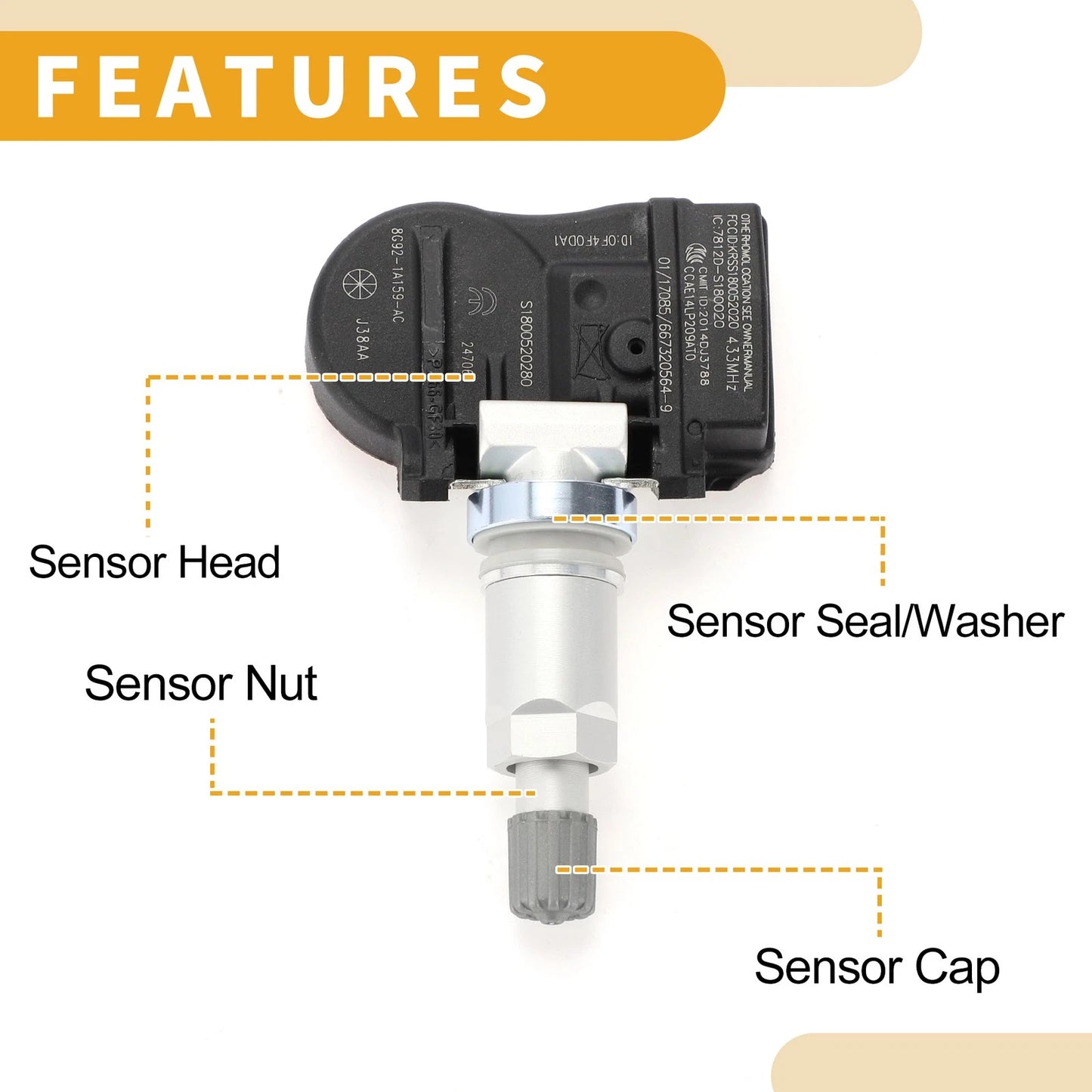 Tire Pressure Sensor 1 x 433MHz for Ford S-Max (2006-2015)