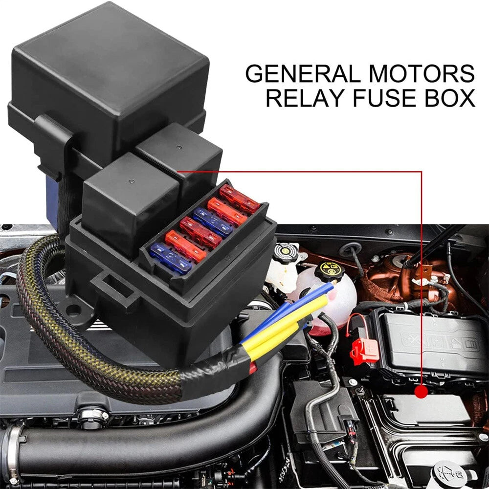 12V Universal Pre-Wired Fuse Relay Box w/  4Pin 80A Relays & 6 Fuses