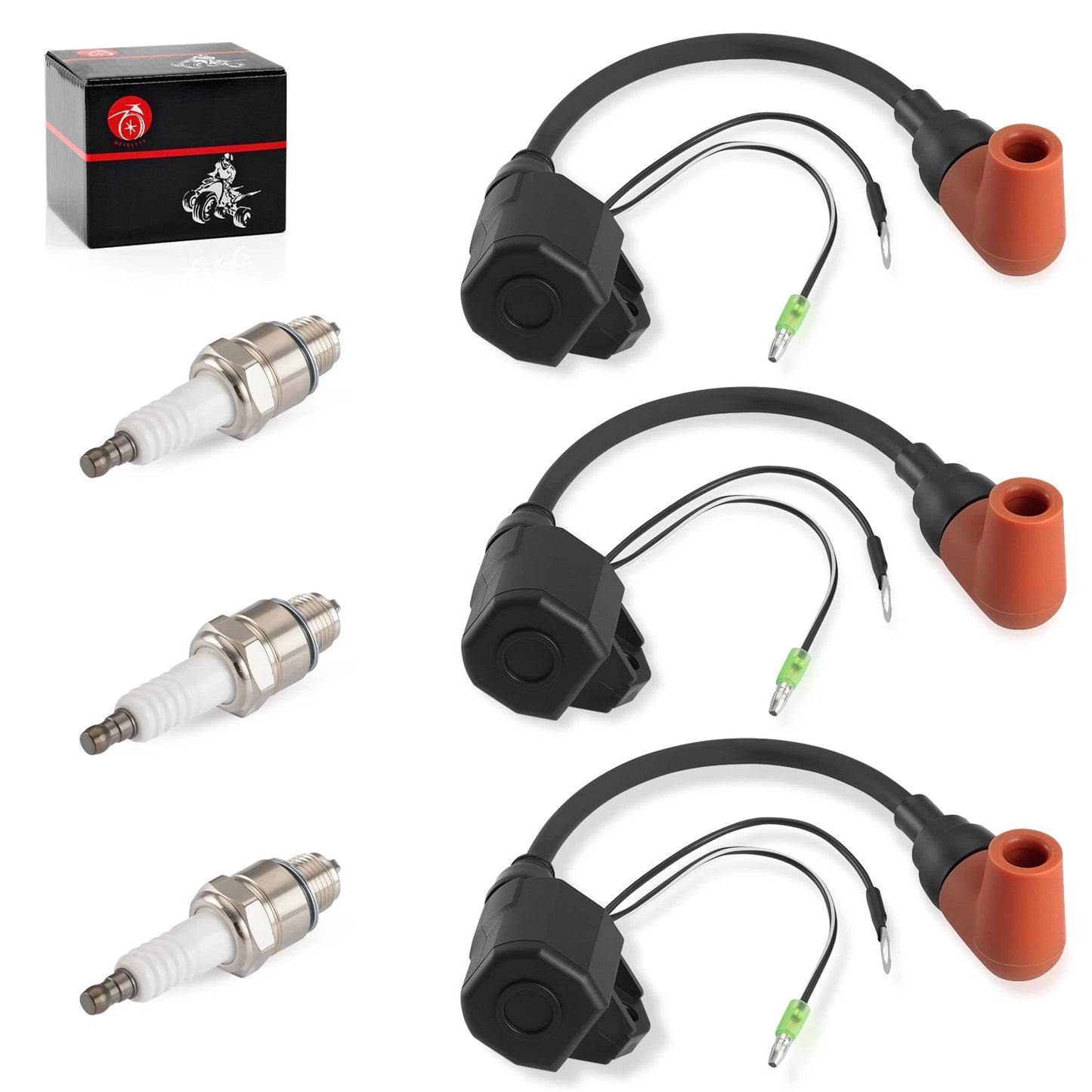 3 x Ignition coil & Spark Plug Wire Cap for Yamaha Outboard C55–C90 (1995–2004)
