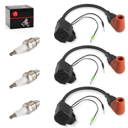3 x Ignition coil & Spark Plug Wire Cap for Yamaha Outboard C55–C90 (1995–2004)