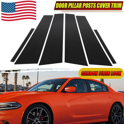 Carbon Black Door Pillar Post Trim for 2011-2021 Dodge Charger (11-21)