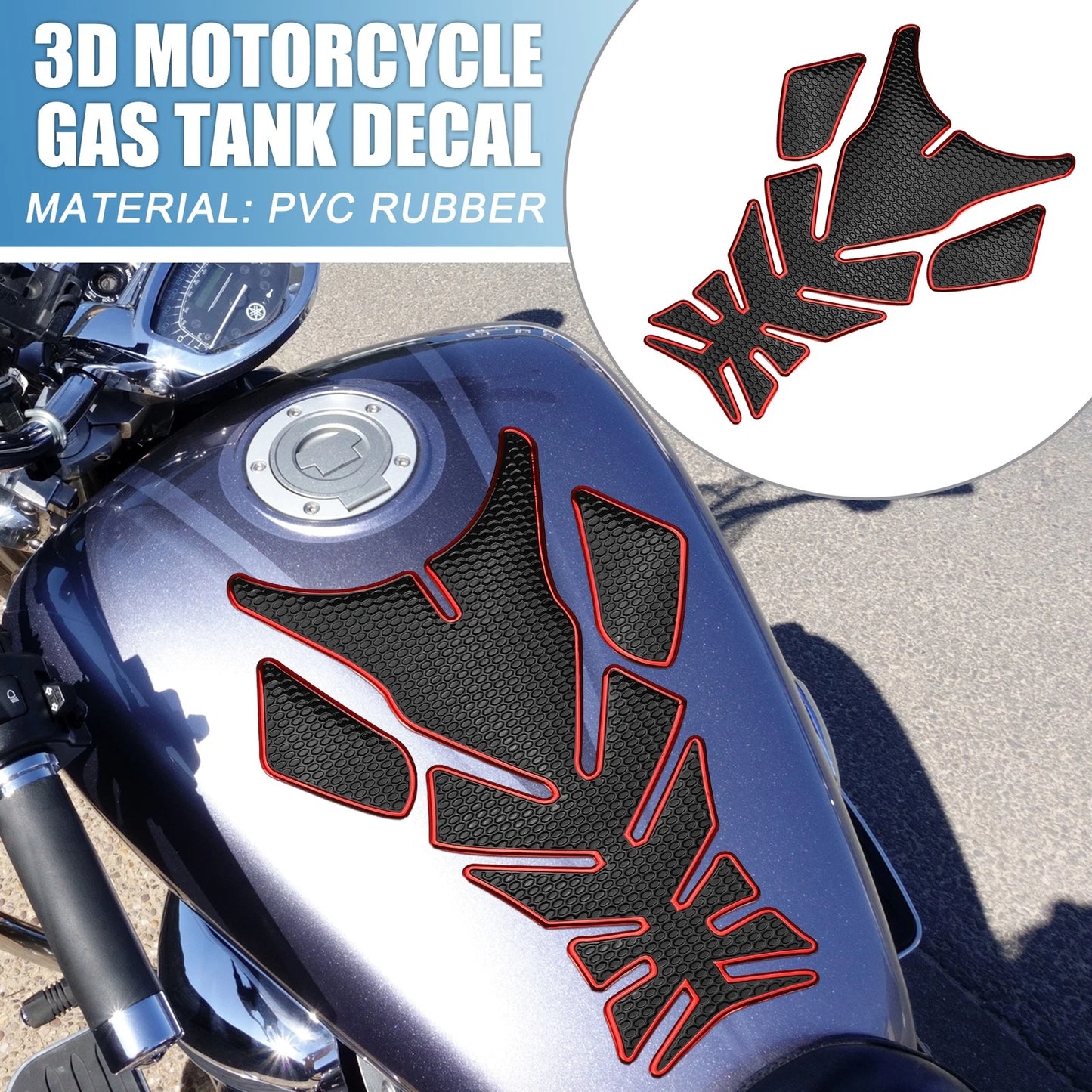 Gas Tank Decal 7.76x5.63'' Black Red for Universal Motorcycle