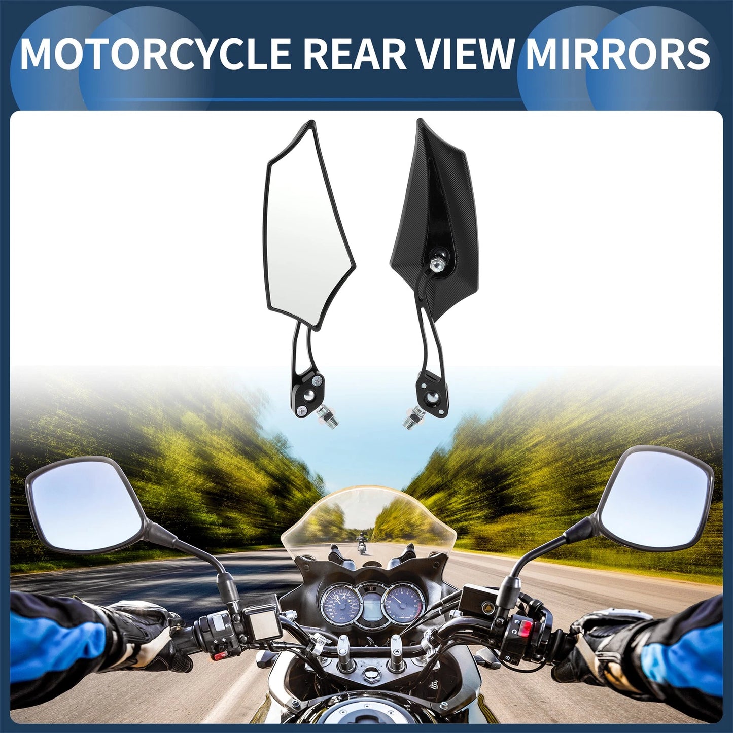 M8/M10 Rear View Mirror Handlebar Mirrors Black Plastic for Motorcycle