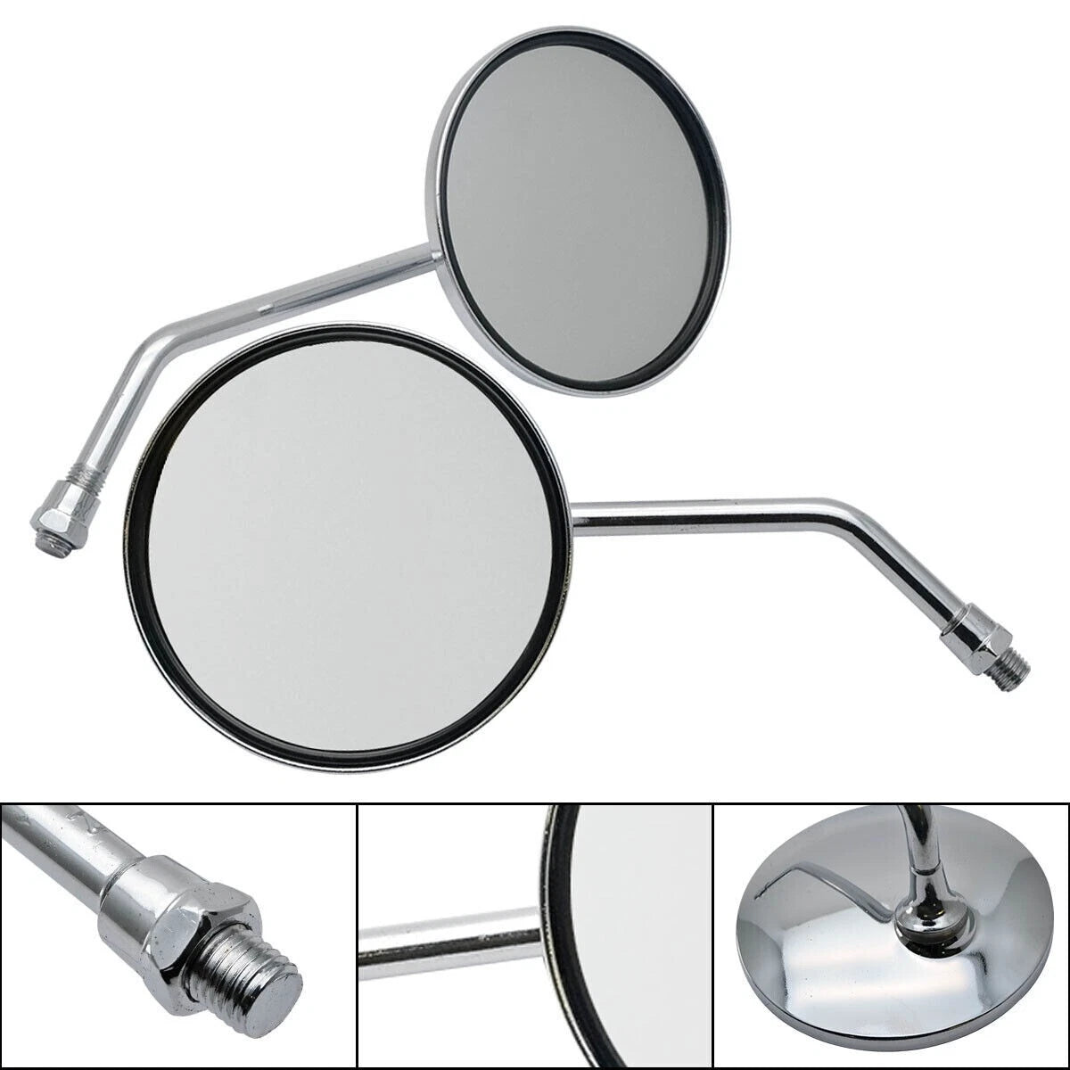 10mm Chrome Round Side Mirrors for Honda CB750, CL90, CB100, CL125 (1969-1982)