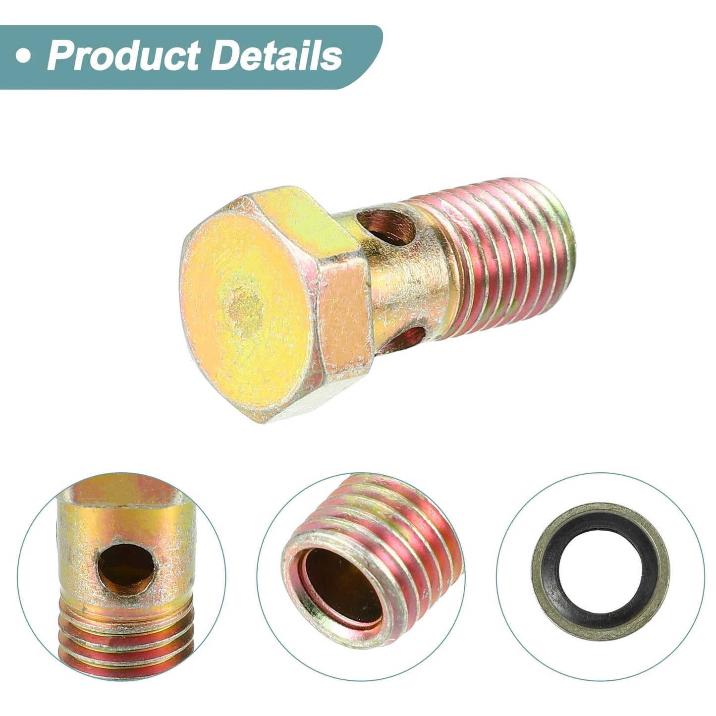 2 x Set M10x1.25 26mm 3-Hole Hollow Bolt Screw with Washer for Motorcycle