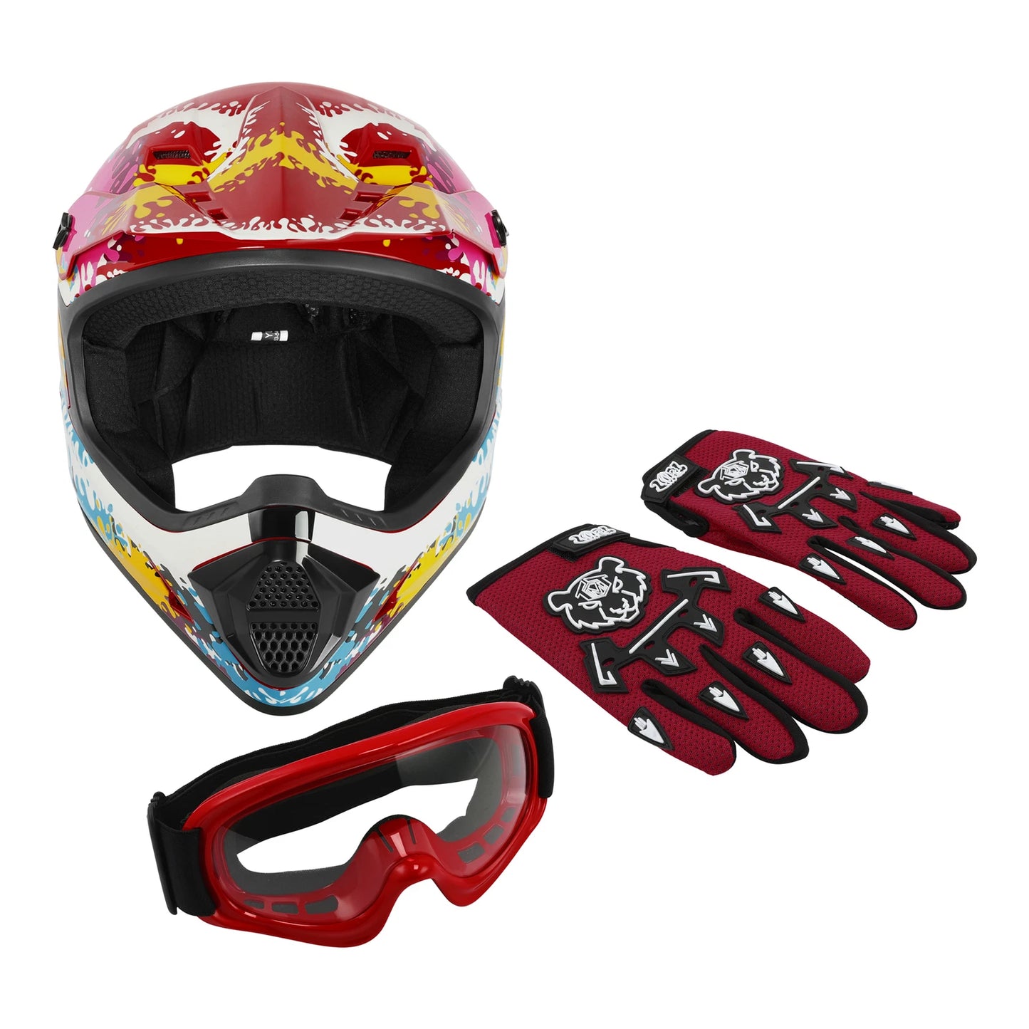 Youth Helmet for Kids Motocross Full Face Off-Road ATV S/M/L/XL Goggles & Gloves