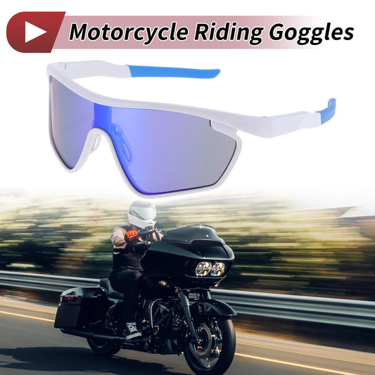 Goggles Motorcycle Riding Blue Lens White Frame PC Cycling Sunglasses