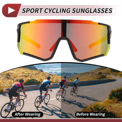 Motorcycle Riding Goggles Red Lens Black Frame Cycling Sunglasses UV400