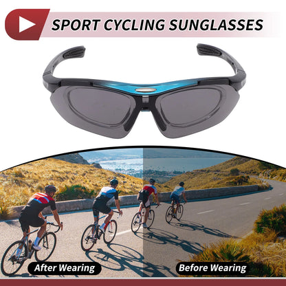 Goggles for Motorcycle Riding Dark Gray Lens Blue Frame Cycling Sunglasses