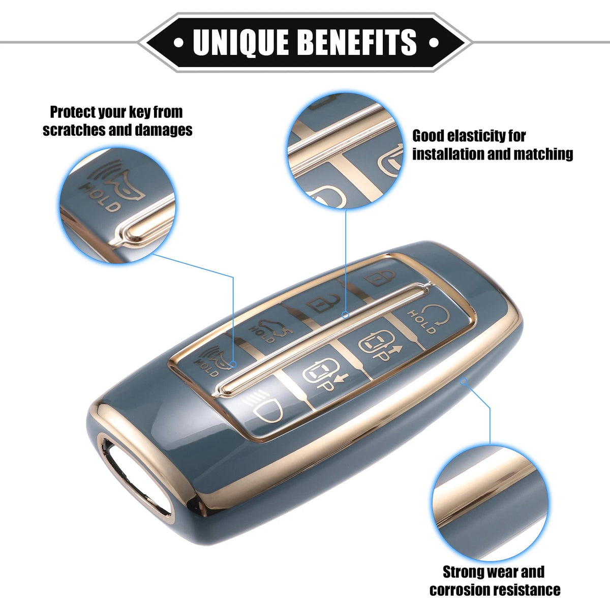 Keyless Smart Key Fob Case for Hyundai G80 GV80 8 Button TPU Blue (2021-2023)