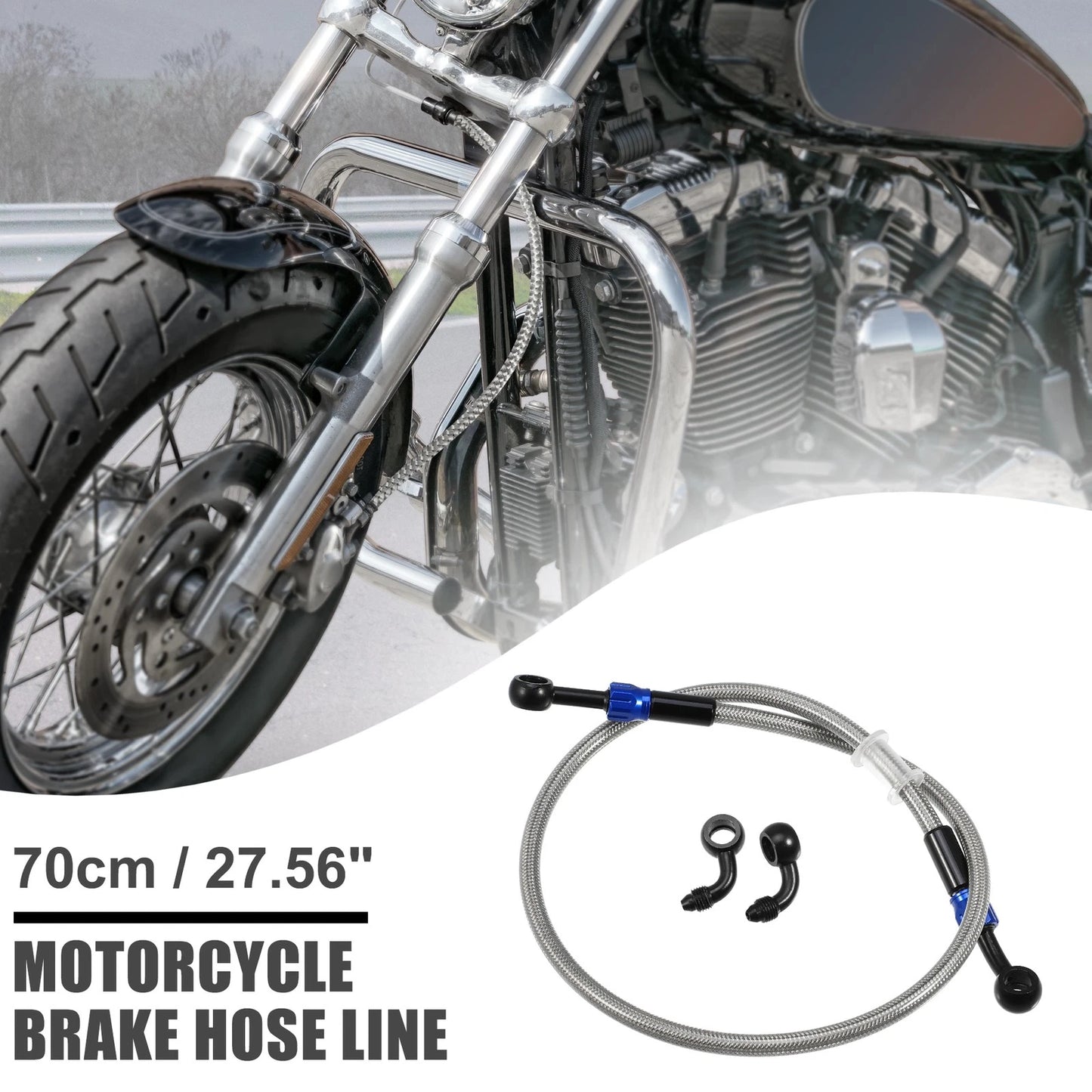 90 Degree Brake Hose Motorcycle Braided Line Tube 70cm Silver Tone for Motorcycle