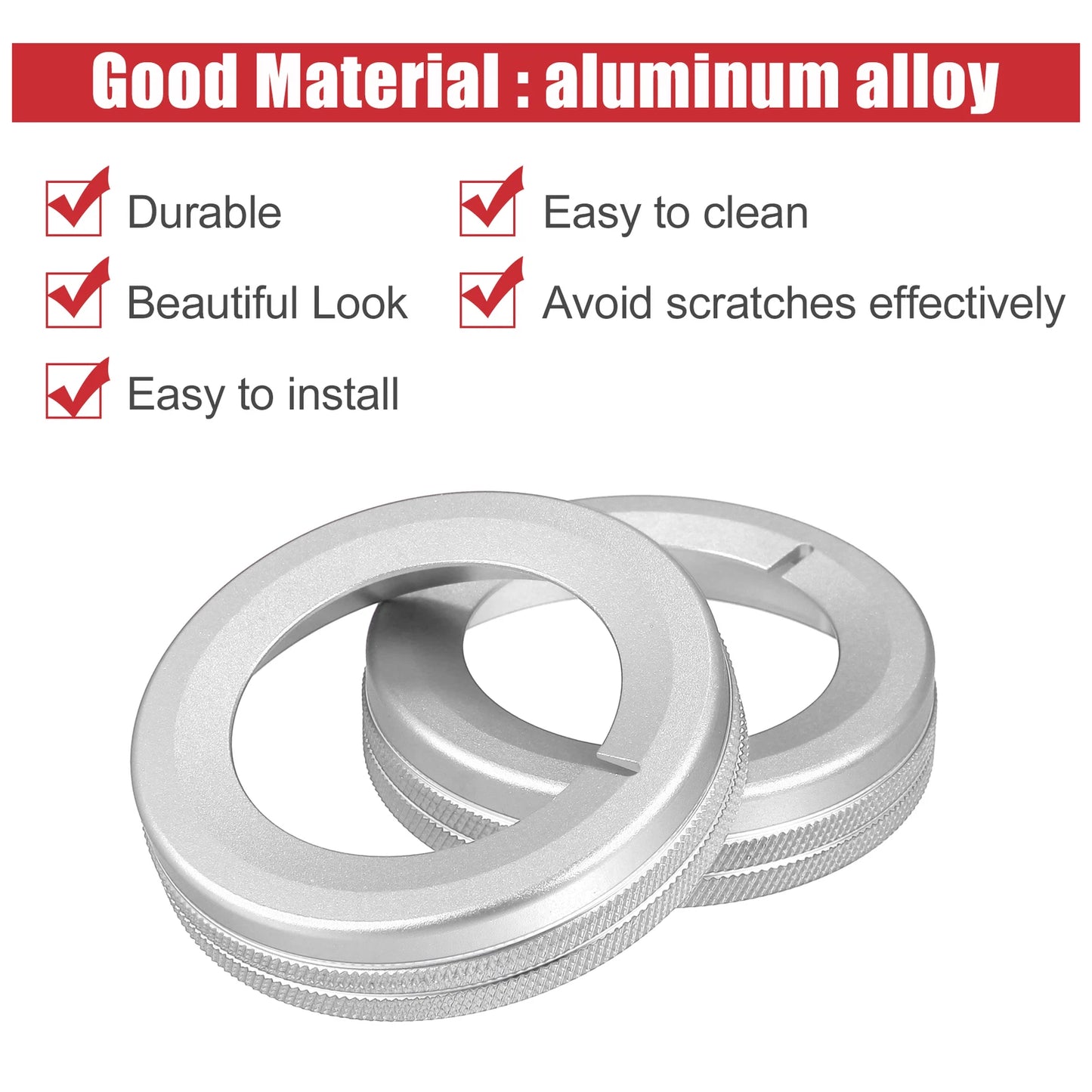 4 x Silver Tone Aluminum Alloy Center Control Ring Knob Cover for Chevrolet
