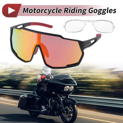 Motorcycle Riding Goggles Red Lens Black Frame PC Outdoor Sports Sunglasses