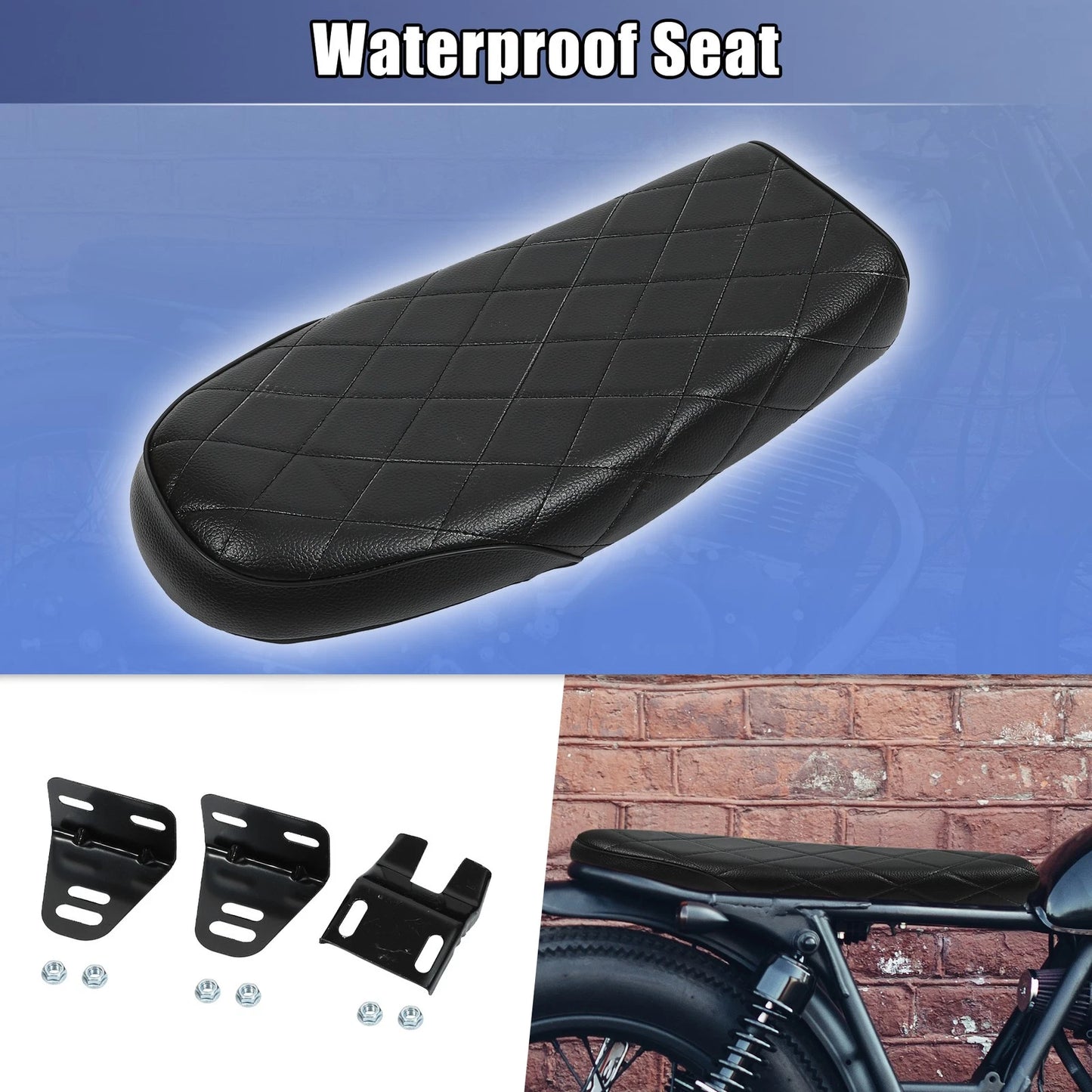 1 x Set Vintage Cafe Racer Seat Retro Cushion PU Leather Black for Motorcycle