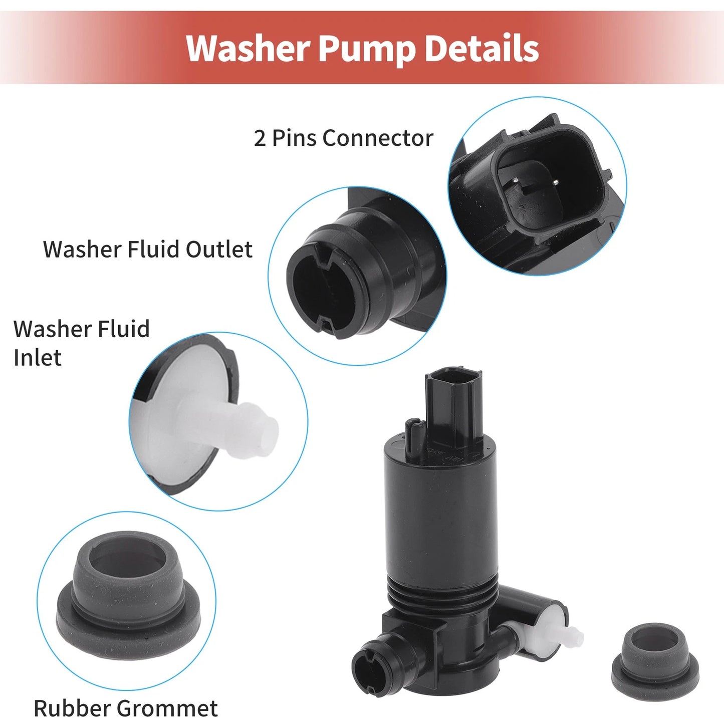 Windshield Washer Pump w/Grommet for Ford Edge (2007-2014)