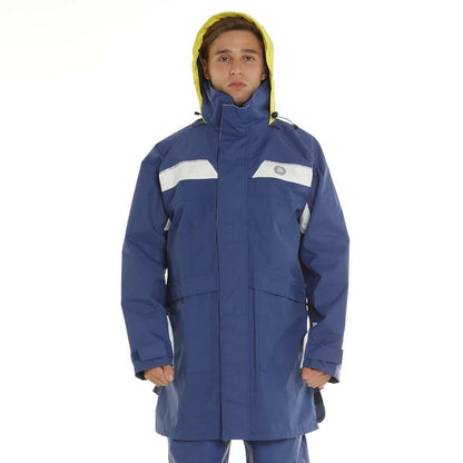 Burke Super Dry Rain Jacket Sailing 3/4 Length Blue/White Waterproof