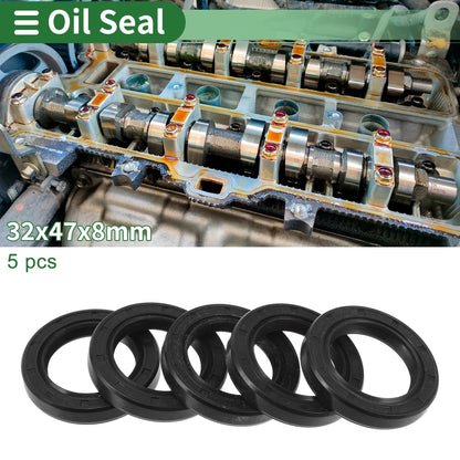Oil Seal 5 Pcs Seal Ring Rotary Shaft Seal NBR Rubber 32x47x8mm Black