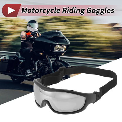 Motorcycle Riding Goggles Silver Tone Lens Black Frame Cycling Sunglasses