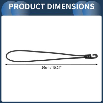26cm Adjustable Bungee Cords with Metal Buckle - 20 Pcs Black