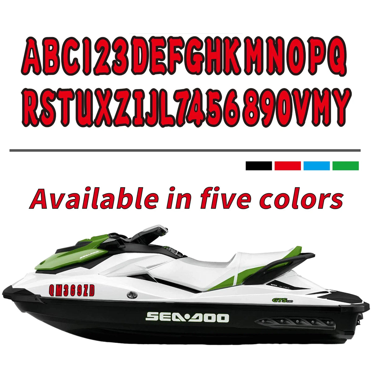 PWC Jet Ski Custom Registration Decal Sticker Set - Red