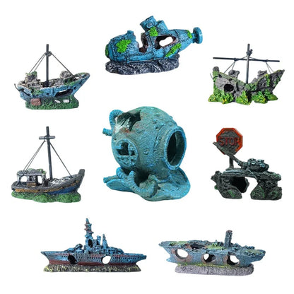 Fish Tank Landscaping Resin Warship Ornament for Aquarium Decoration Safe for Fish