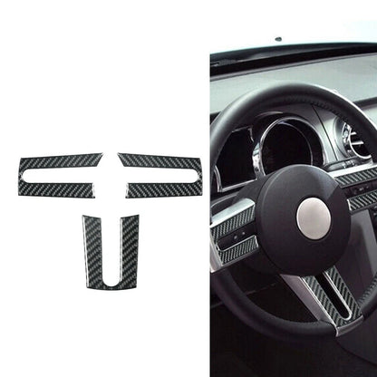 3 x Carbon Fiber Interior Steering Wheel Cover Trim for Ford Mustang (2005–2009)