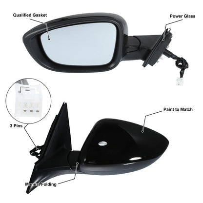 3 Pin Left Side Door Mirror Assembly Black for Honda Accord (2018-2022)